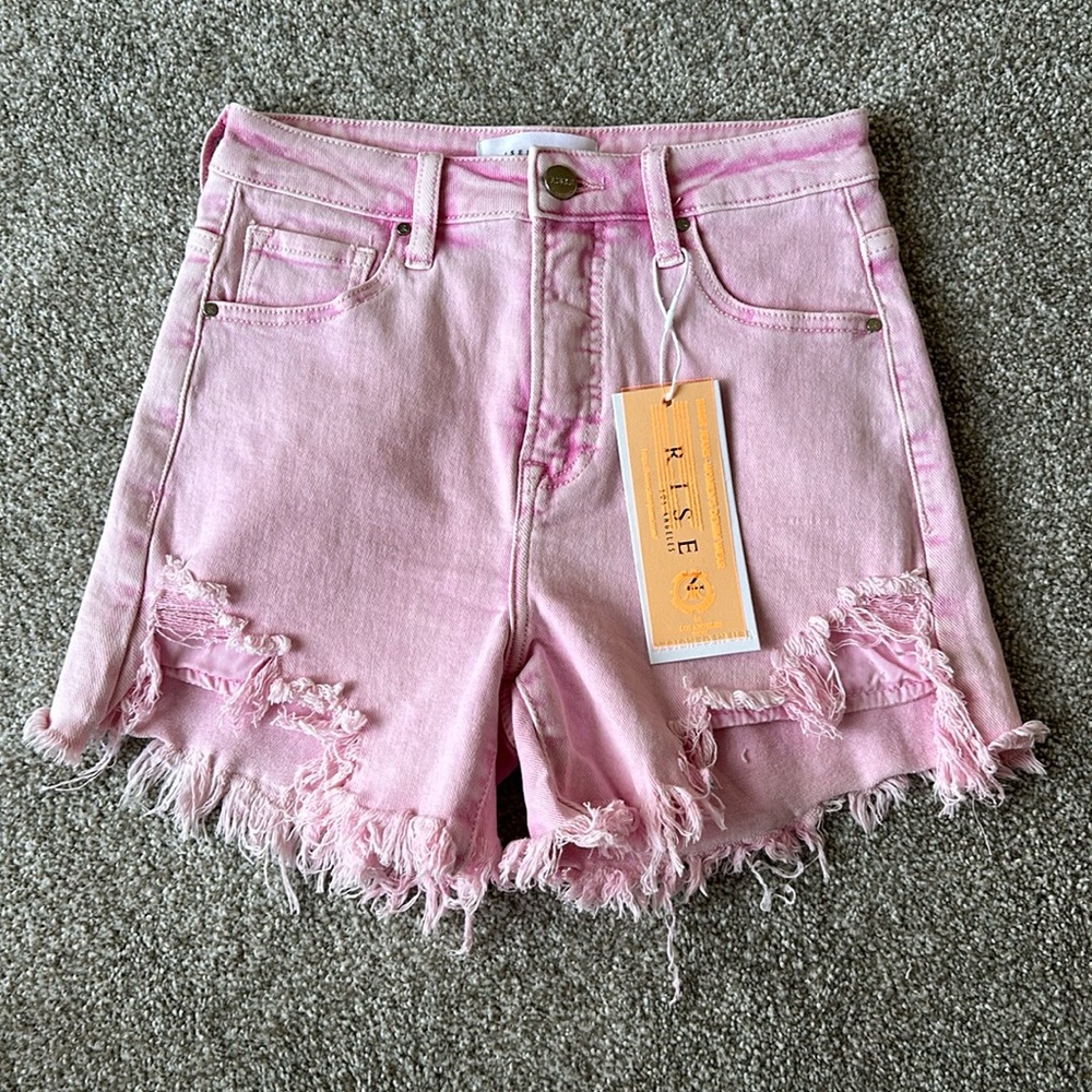 Risen Jeans Shorts High Rise Acid Pink Color